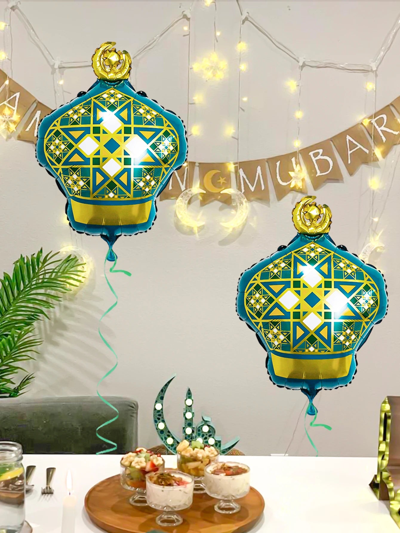 2/4pcs Green Ramadan Aluminum Foil Balloons for decoration, suitable for Ramadan, Eid al-Fitr parties,Eid celebrations.
