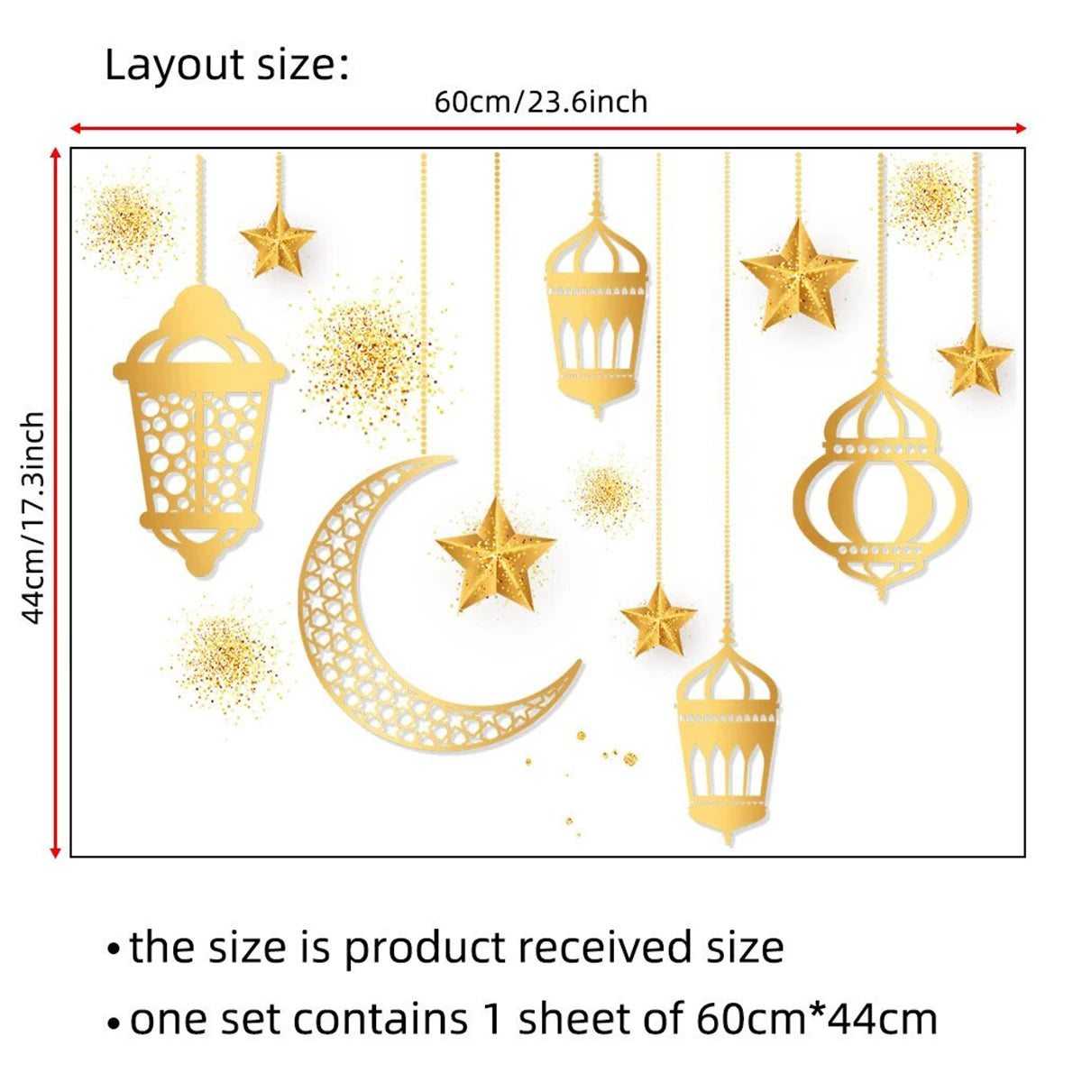 Ramadan Festival Stickers Star Moon Light Shadow Gold-Vermeil Wishing Removable Static Cling Home Decor Stickers