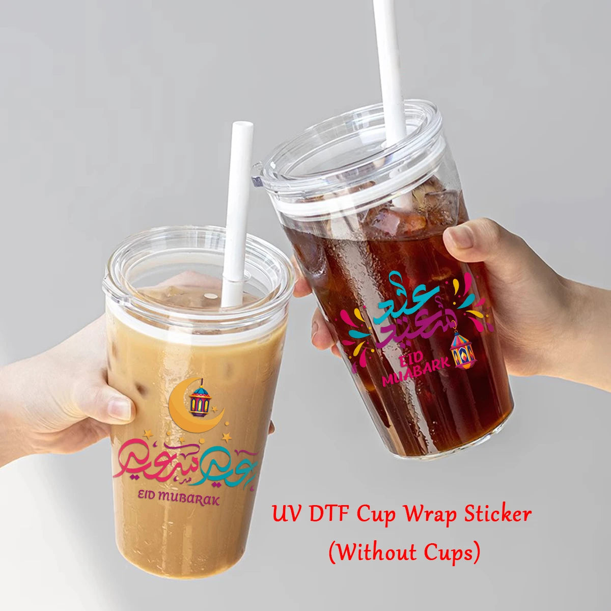 6pcs Eid Mubarak Uv Dtf Transfer Stickers,Arabic Calligraphy Style Cup Wrap Decals For Mugs,Bottles,Laptop,Party Gift Decoration