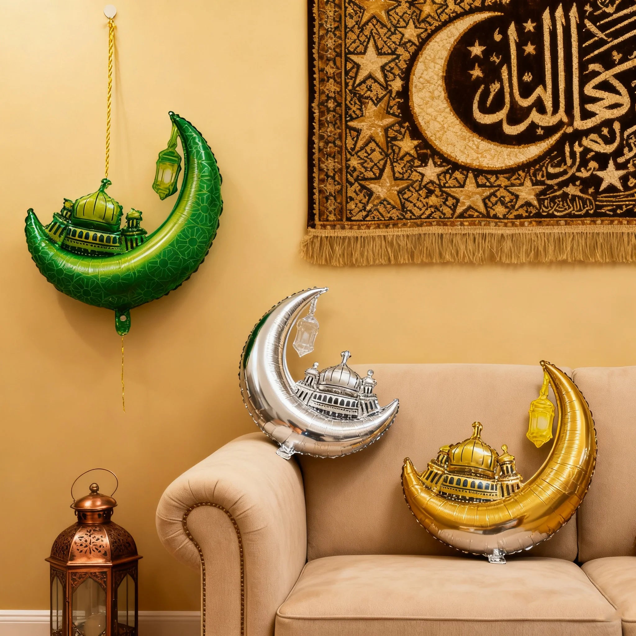2Pcs Ramadan Mubarak Decoration Star Moon Foil Balloons Eid Mubarak Balloons Set Muslim Islamic Festival Party Decoration