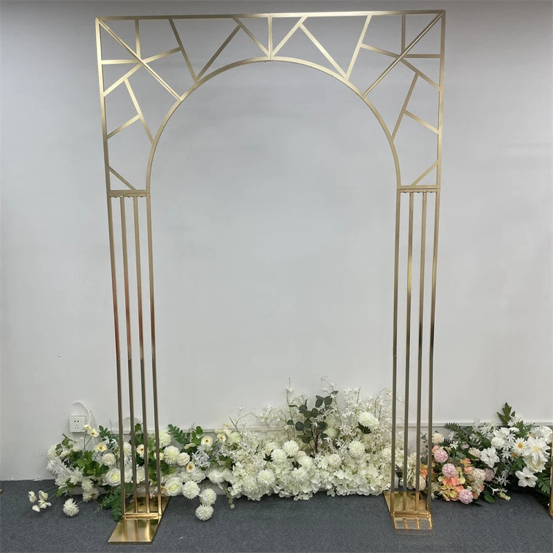 1pcs f30 83in Golden Stainless Steel Crescent Half Moon Wedding Arch Party Stage Backdrop Flower Stand Ballon Arch hh332