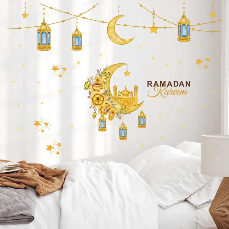 2025 Ramadan Mubarak Window Sticker EID Mubarak Moon Star Wall Stickers for Home Decoration Islamic Muslim Party Supplies Gifts