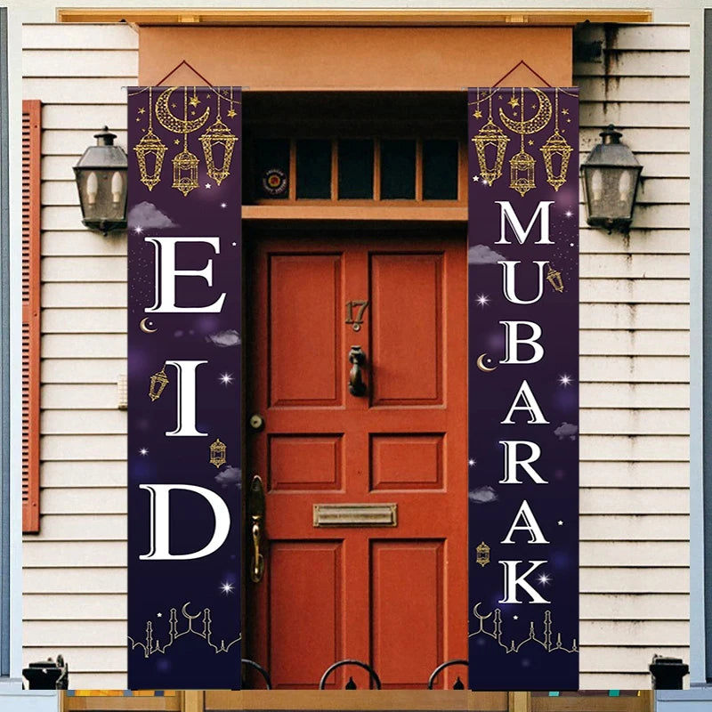 Ramadan Hanging Banner  Eid Mubarak Wall Door Decoration Crescent Moon Ornament Photo Props Islamic Muslims Party Decor