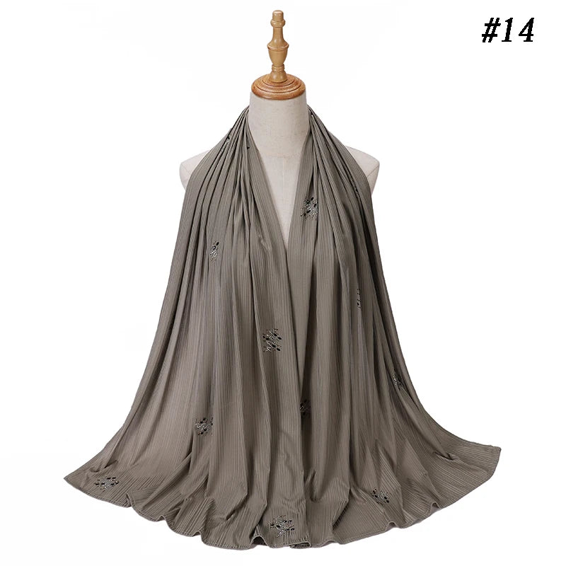 Ribbed Jersey Hijab Soft Breathable Stretch Scarf Shiny Sequins Muslim Shawls Wraps Islamic Headscarf Foulard