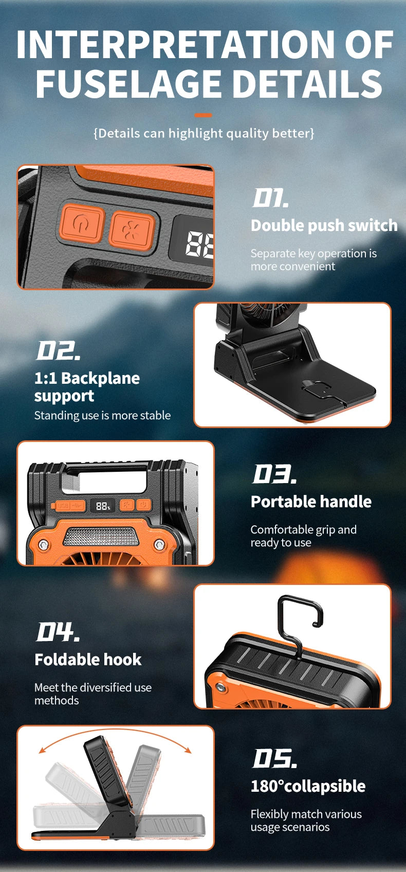 Outdoor Solar Fan Light 8 Hours Battery Foldable Tent Lantern Portable Multifunctional Camping Light Cross Border New