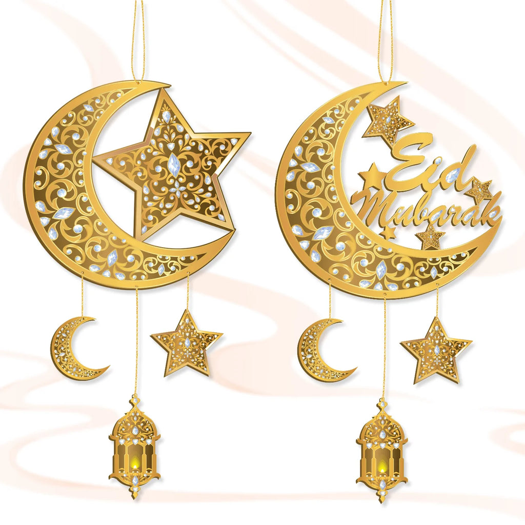 Eid Ramadan Mubarak Decoration Hanging Sign Moon Star Ramadan Door Sign Muslim Islamic Ramadan Eid Door Wall Sign for Eid Mubuar