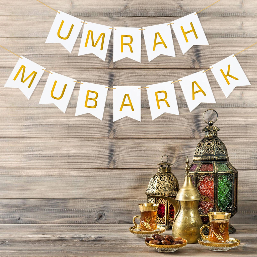 Umrah Mubarak Banners EID Mubarak Decoration 2025 for Home Bunting Banner Ramadan Kareem Islamic Muslim Party Eid Al Adha Gifts