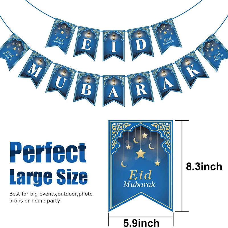 1Set Ramadan Mubarak Paper Banner Garland Hanging Pendant 2025 Islamic Muslim Party Moon Castle Decor EID Party Gift Supplies