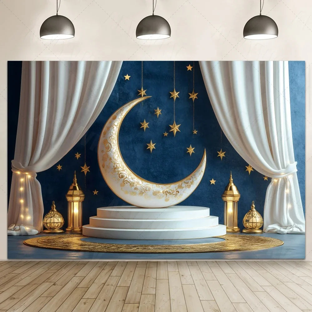 Ramadan Eid Mosque Photo Booth Backdrop Customizable Islamic Party Decoration Green Gold Banner Photography Studio Background