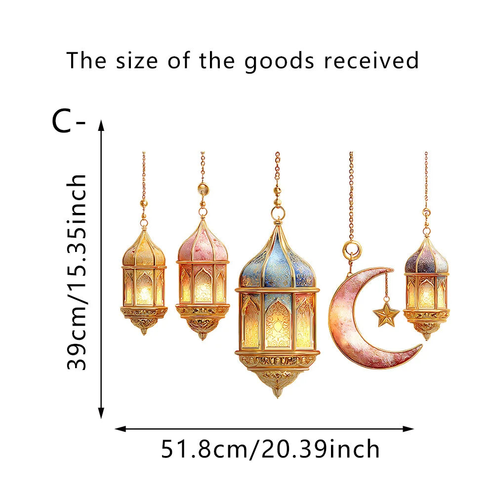 2026 Eid Al-Fitr Wall Decals Moonlight and Star Lights Ramadan Kareem Cards Muslim and Islamic Window Decals Eid Decorations