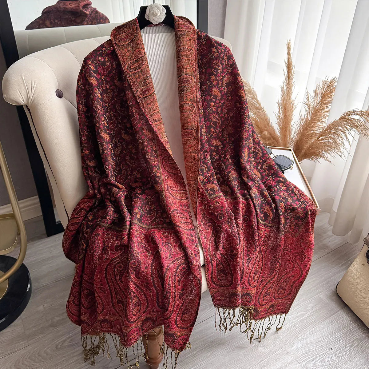 Large Size Pashmina Shawl Tassel Paisley Small flowers Element Scraf Casual Outdoor Wear Muslim Headscarf Elegant Wrap for Women