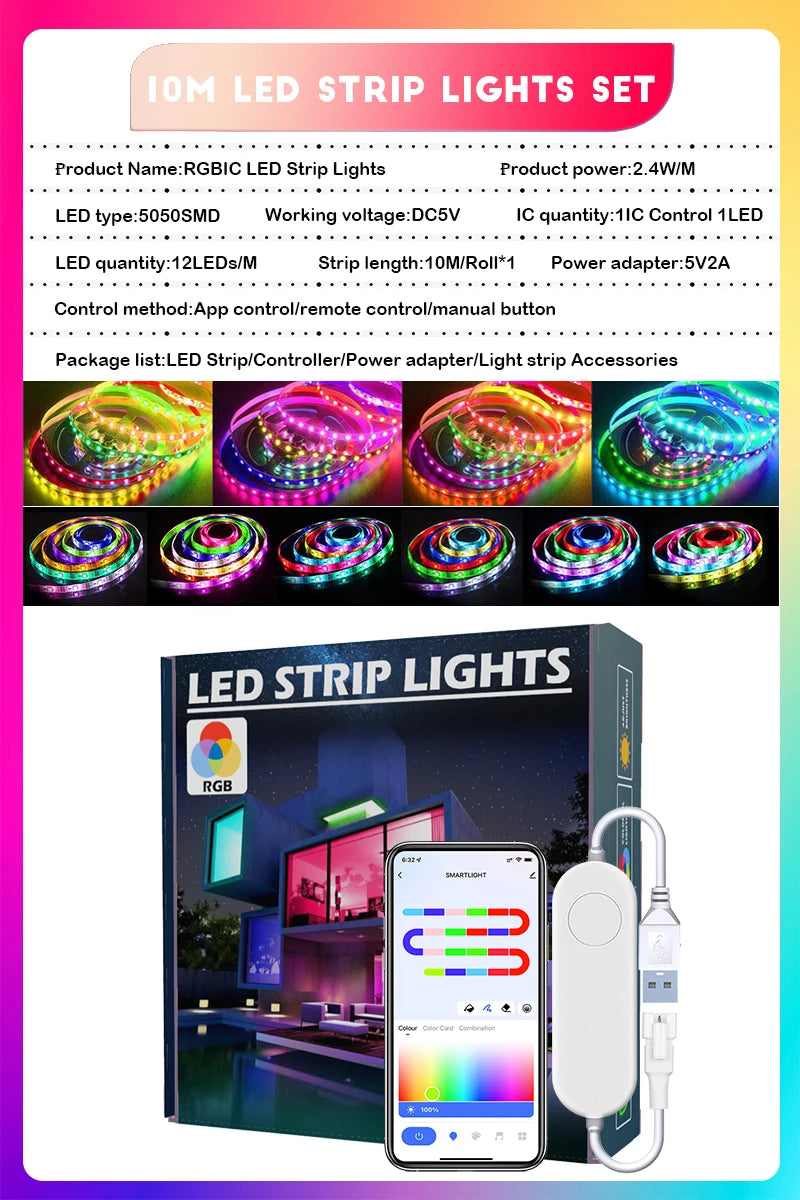 TUYA LED Strip Lights WS2812 RGBIC Addressable Strip Light with Chasing Effect Wifi USB 5V Smartlife Dreamcolor For TV Bedroom