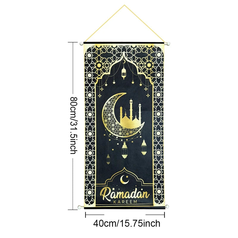 Eid Mubarak Decorations Ramadan Kareem Hanging Door Sign Ramadan Hanging Flag Welcome Wall Banner Eid Al-Fitr Party Supplies