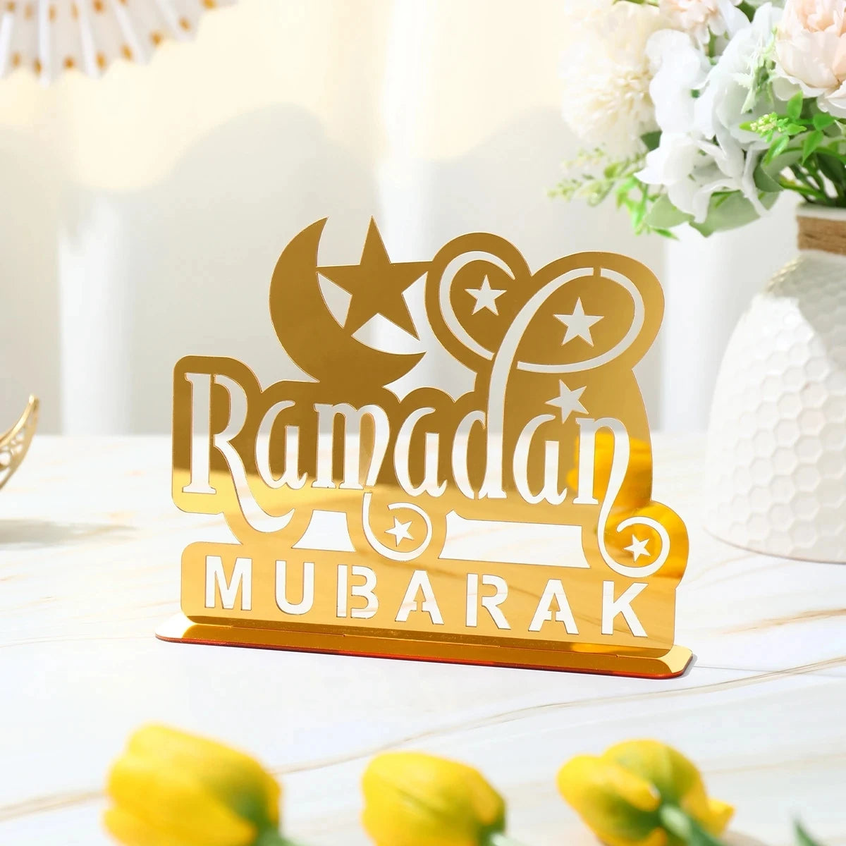 Ramadan Tray Table Centerpieces Plate Acrylic Ramadans Eid Mubarak Decorations for Home 2025 Islam Muslim Festival Party Gifts