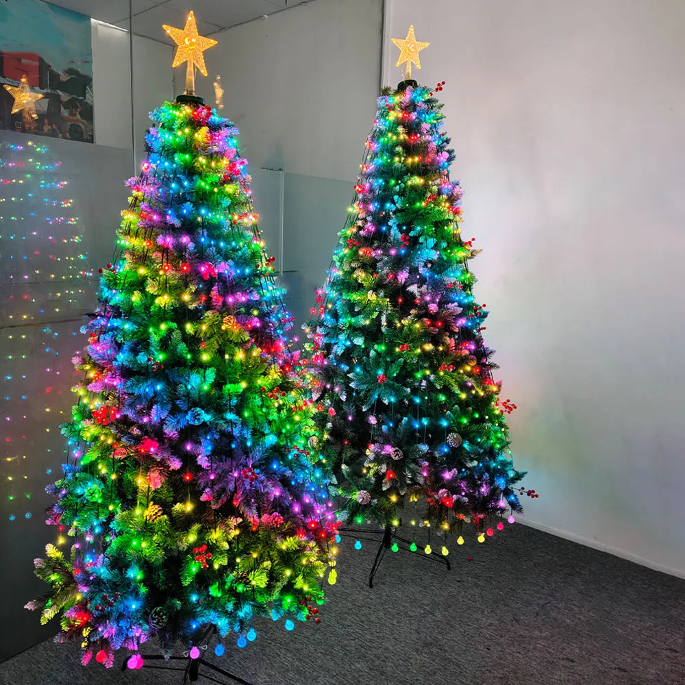 USB 1.8m/5.9ft 400LEDs Christmas Tree String Lights with Star Color Changing Indoor Decor Waterfall Lights for Party Home Decor