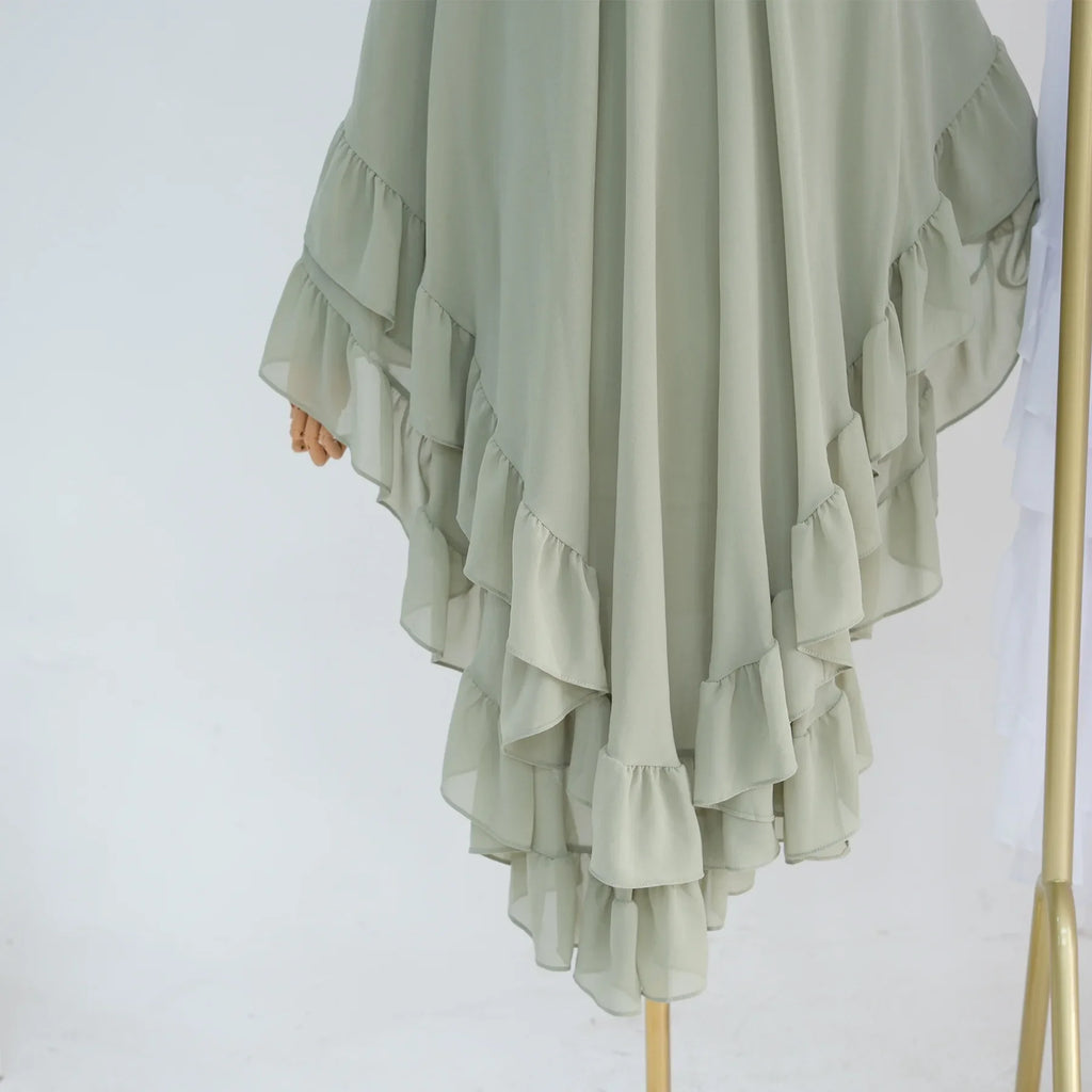 Ruffles Extra-long 2 Layers Chiffon Khimar, Sweet Muslim Women Hijab Scarf, Dubai Turk Islamic Clothing, Headscarf, Ramadan Eid