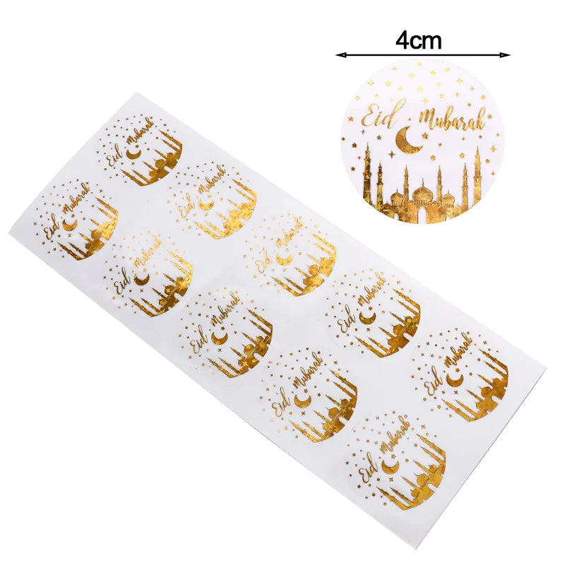 50pcs Gold Star Moon EID Mubarak Sealing Stickers Ramadan Mubarak Gift Lable Sticker Muslim Islamic Party Decor Packing Stickers