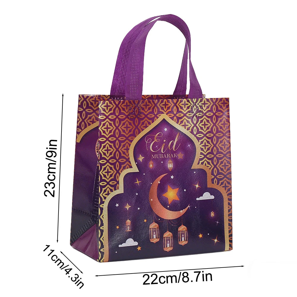 6/12pcs Eid Mubarak Non-Woven Gift Bags with Handle Ramadan Gift Packaging Bag Ramadan Kareem Decor Islamic Festival Party Favor