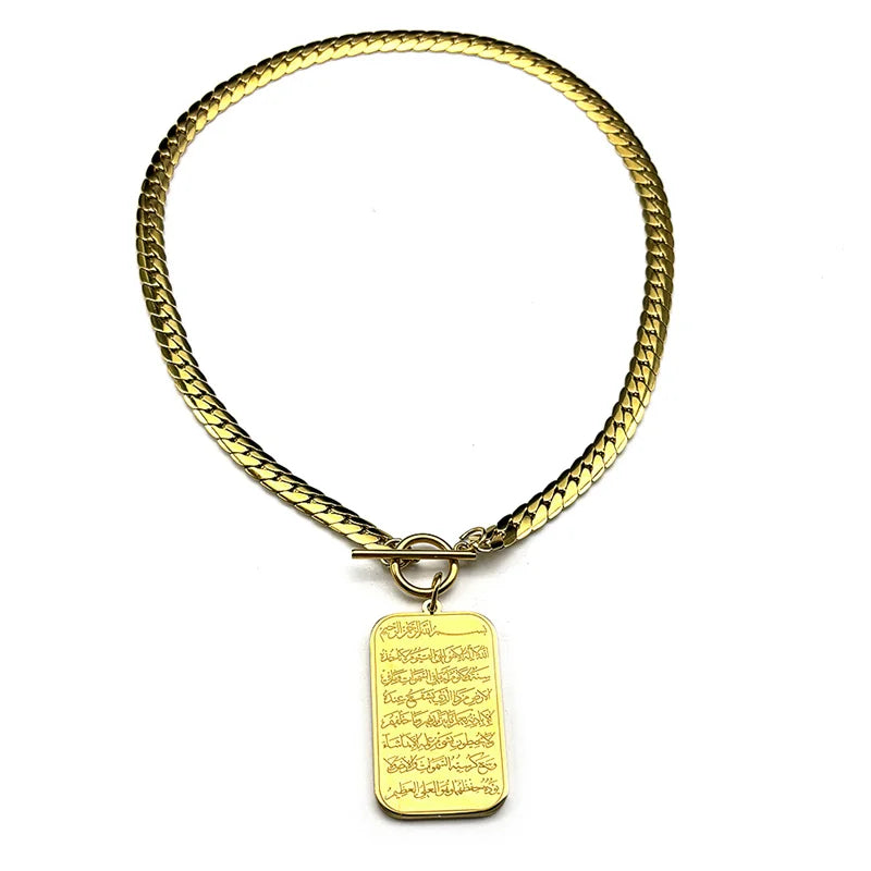 Islam Quran Muslim Pendant Necklace Stainless Steel Gold Color Geometric Arabic Medal Amulet Chain Jewelry Gift for Women Men