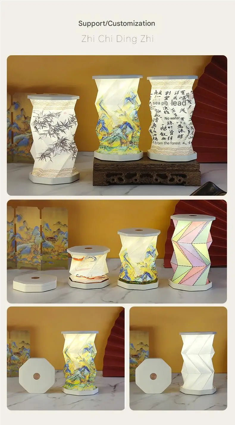 Mini Paper Lantern Night Light USB Charging Portable Foldable Book Lamp Bedroom Bedside Decor nightlight LED Table Light Gifts