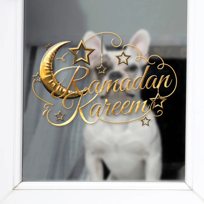 1Pcs Ramadan Cartoon Gold Moon Wall Sticker Self-adhesive Eid Al Adha Muslim Gurbang Ramadan Decoration for Home