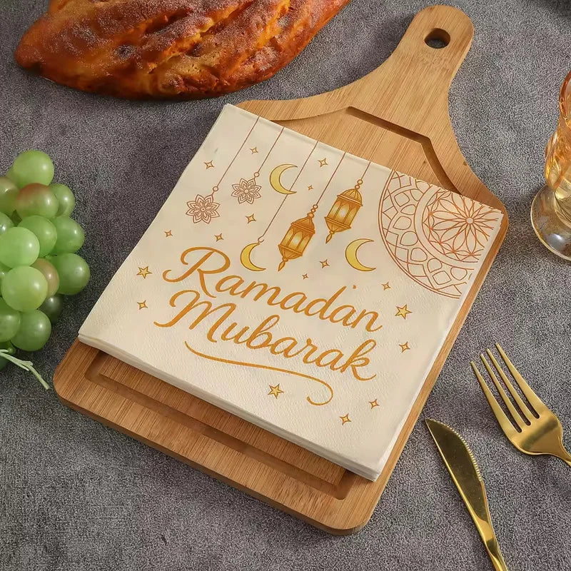 20Pcs Moon Lantern Paper Napkins Ramadan Mubarak Disposable Party Paper Tissues 2026 Muslim Islamic Eid Home Table Decorations