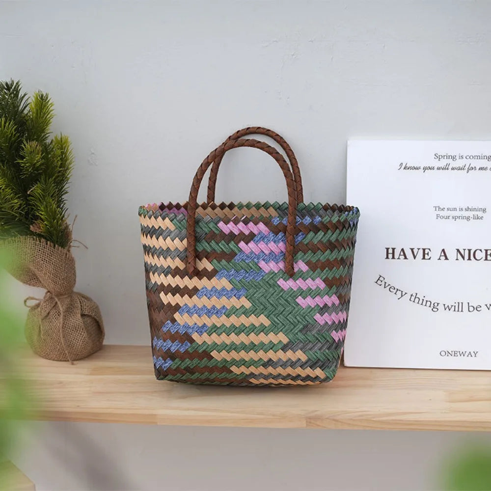Mini Striated Plastic Woven Bag Woven Bag Hampers Souvenir Shopping Market Parcel Eid Gifts Fit Snack Bread Boxes