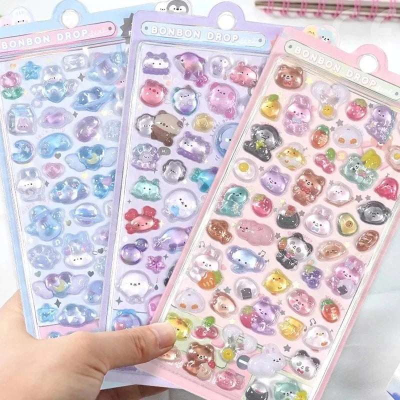 3D Embossed Diamond Stickers Exquisite Cartoon Animals Festival Party Stickers Craft Decals Scrapbooking Decoration Products