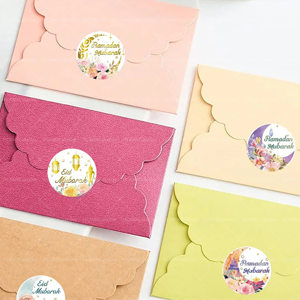 New EID Mubarak Stickers Gift Bag Candy Box Seal Lables Ramadan Kareem Paper Sticker Party DIY Decoration