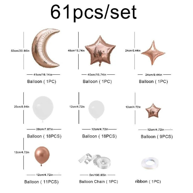 61Pcs Moon Star Balloon Set for Muslim EID Mubarak Festival Home DIY Decoration Ramadan Kareem Kids Birthday Party Ballon Globos