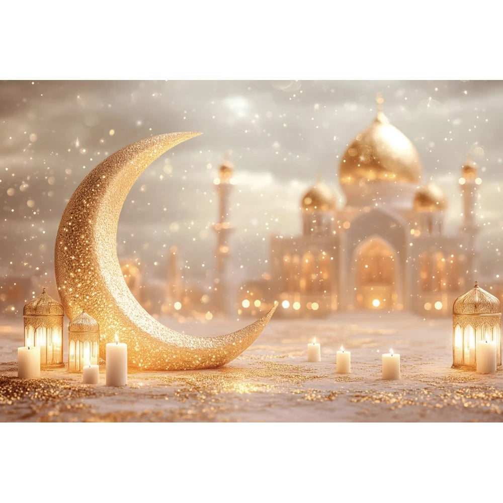 Eid Mubarak Backdrop Islamic Mosque Ramadan Aladdin Moroccan Golden Moon Lantern 2026Muslim Kareem Al Fitr Festival Photo Banner