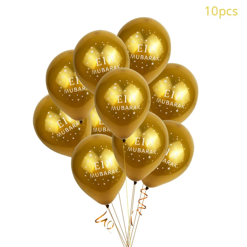 EID Mubarak Decor Gold Banner Balloons Decoration Islamic Muslim Party Supplies Ramadan Kareem Decorations for Home 2024