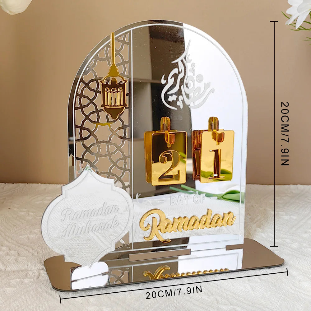 Ramadan Countdown Advent Calendar with Rotatable Wheel Eid Mubarak Table Ornament Islamic 2025 Muslim Party Decoration Kids Gift