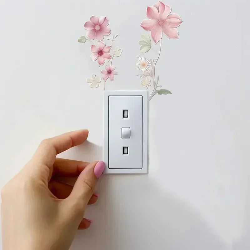 Waterproof Sticker For Bedroom Flowers Switch Stickers PVC Self-adhesive Removable Bathroom Home Decoration Decals