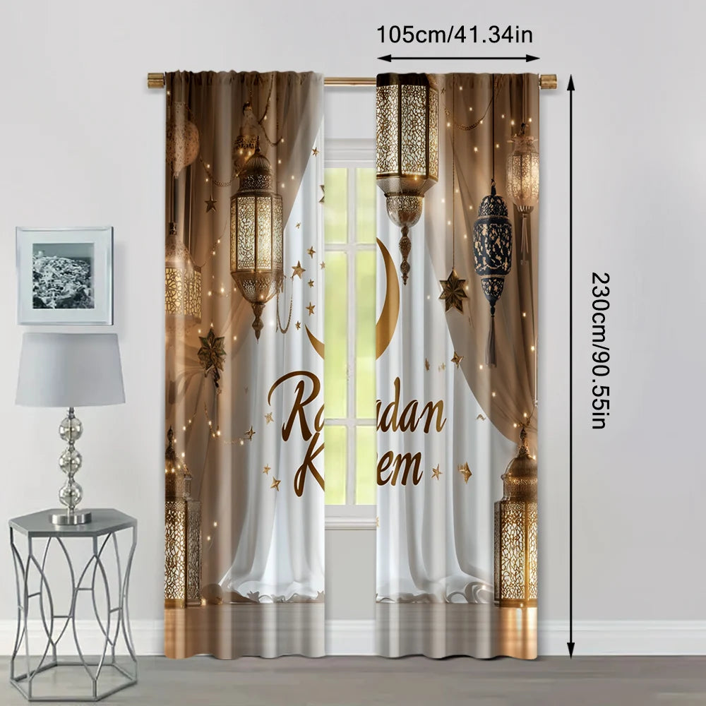 2pcs, Popular Curtain Panels Ramadan Moon Polyester Woven Polyester Woven (without rod) All Seasons Ldeal for Home & Office