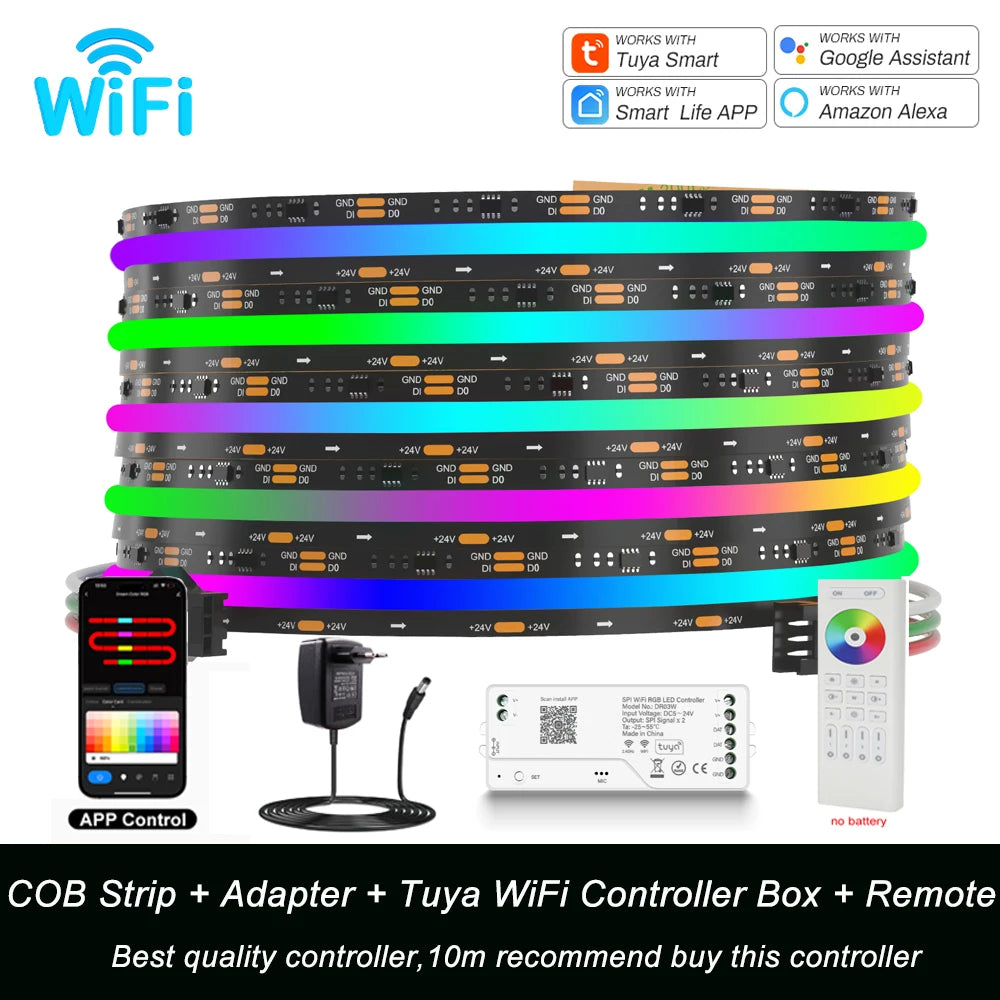 1-10M Addressable COB LED Strip Light 12V 24V WS2811 Full Dream Color Tape RGBIC LED Ribbon Pixel SPI Strip Colorful Room Decor