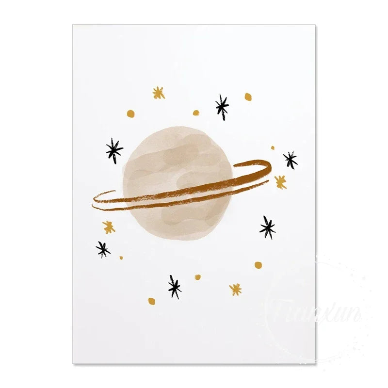 Nursery Wall Art Sun Stars Moon Earth Posters And Prints Children's Room Decoration Cartoon Universe Picture For Kid Room Poster