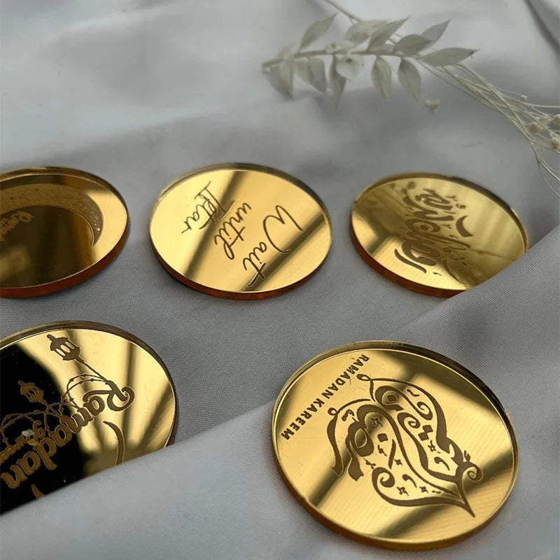 5pcs Eid Mubarak Acrylic Disc Cupcake Topper Charm Disc Muslim Islamic Ramadan Kareem Eid Al-Fitr iftar Dessert Table decoration
