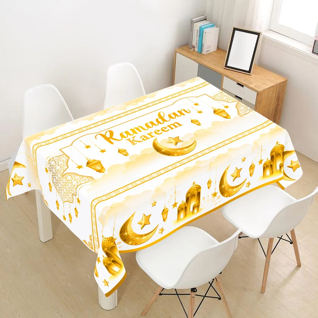 Ramadan Kareem Table Cover White Gold Ramadan Decor 2026 For Home Tablecloth Islamic Muslim Party Supplies Eid Al-Fitr Gift