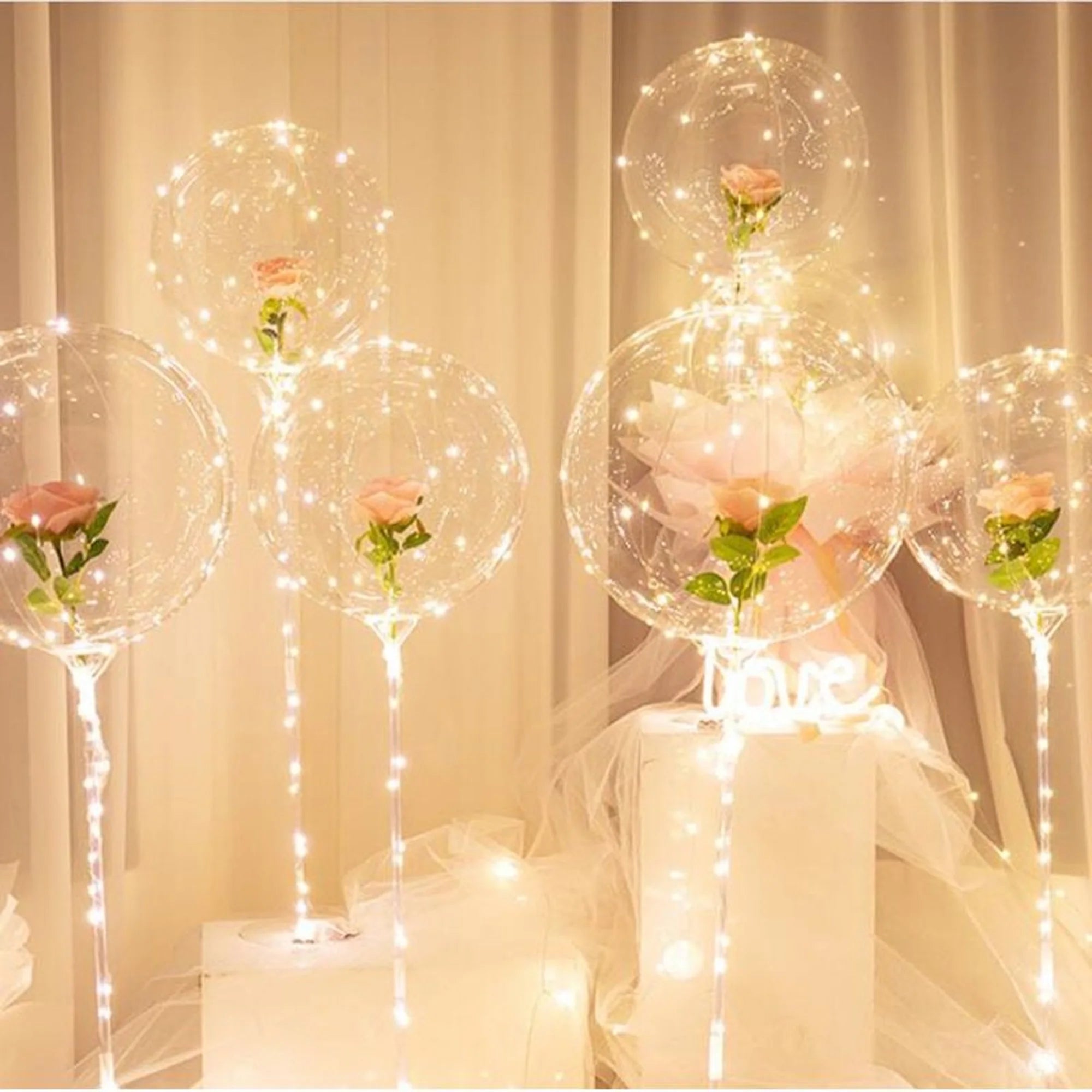 LED light rose bouquet transparent wave balloon, suitable for weddings, anniversaries, birthdays, Valentine's Day, bridal shower