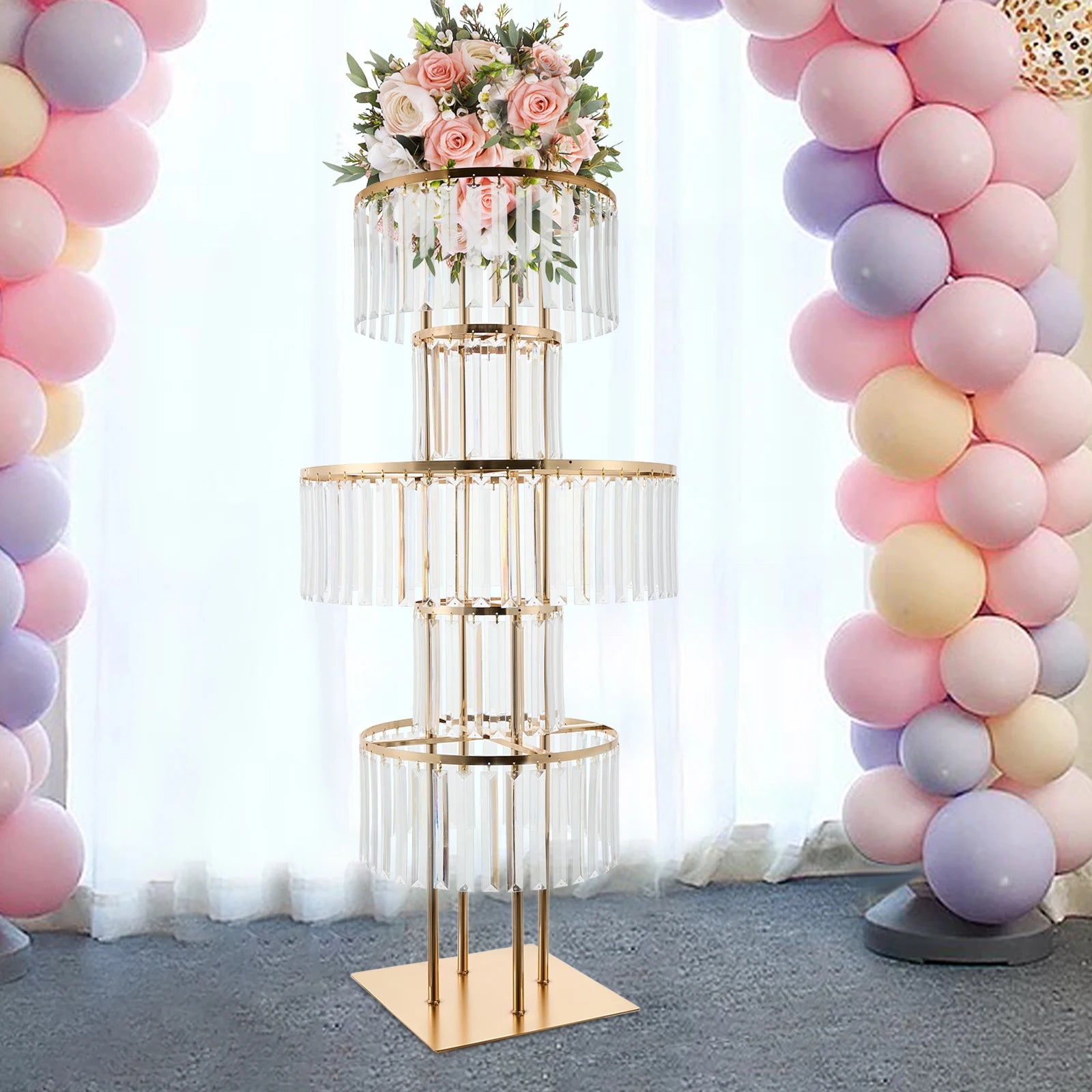 Gold 5 Tier Wedding Crystal Flower Rack Centerpieces Flower Stand Wedding Party Backdrop Stand Freestanding Floral Holder