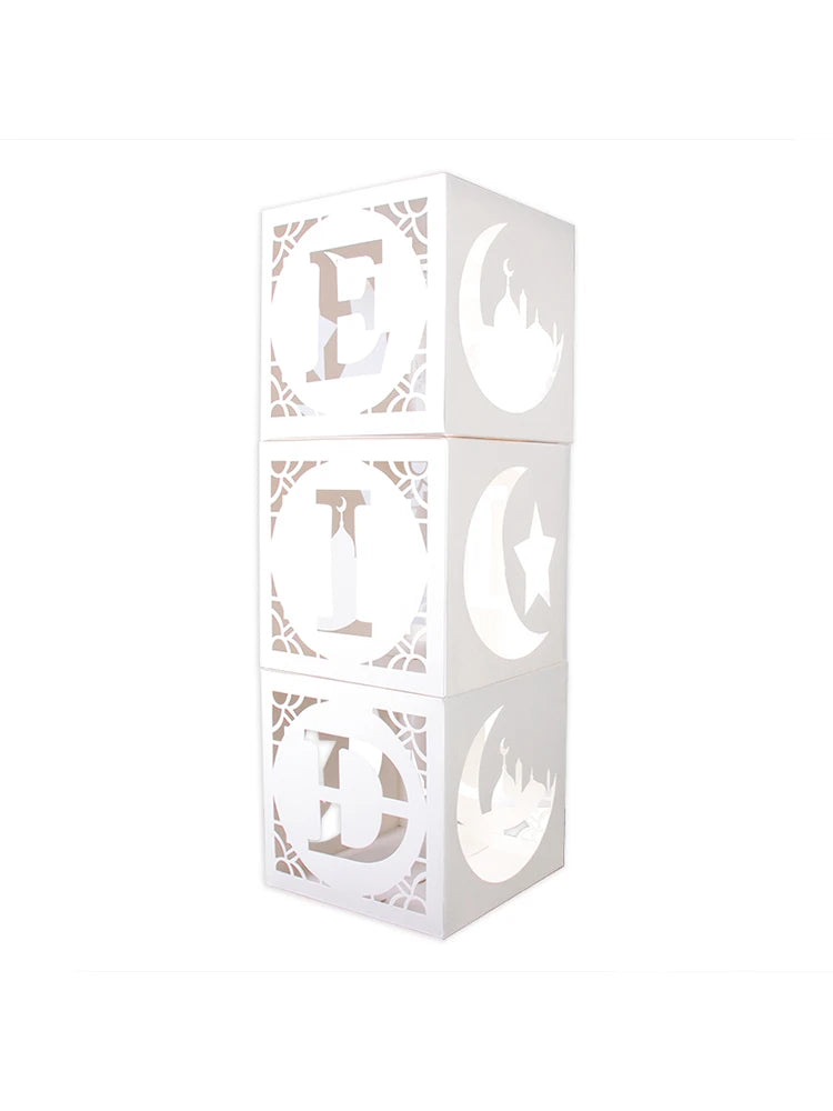 Eid Mubarak Hollow Boxes Hollow Paper Decorative Boxes Eid Balloons Boxes Eid al-Adha Ramadan Mubarak Muslim Islamic Supplies
