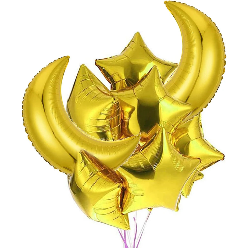 28inch Gold Moon 18inch Star Foil Balloons Set for Ramadan Eid Baby Shower Anniversary Wedding Birthday Party Decorations Favors