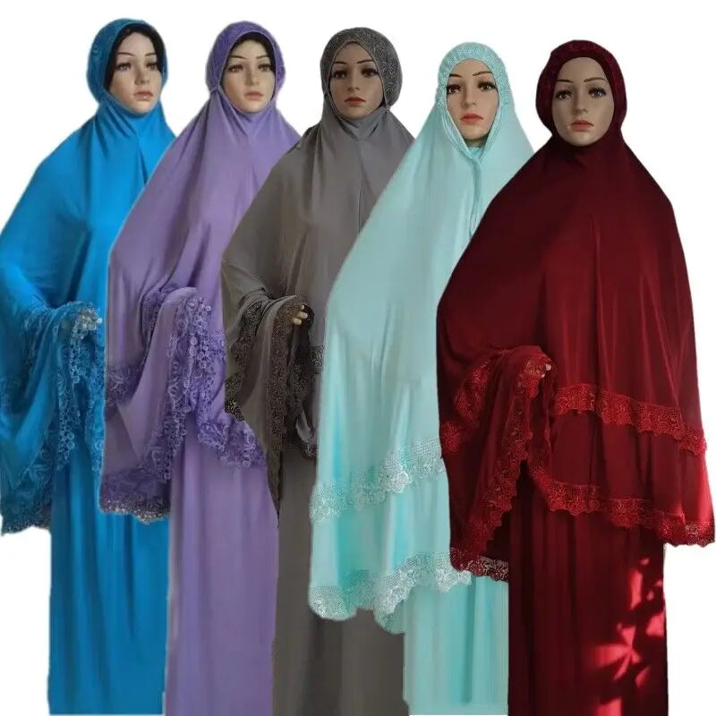 Arab National Style Ramadan Women 2PCS Lace Hijab & Abaya Set