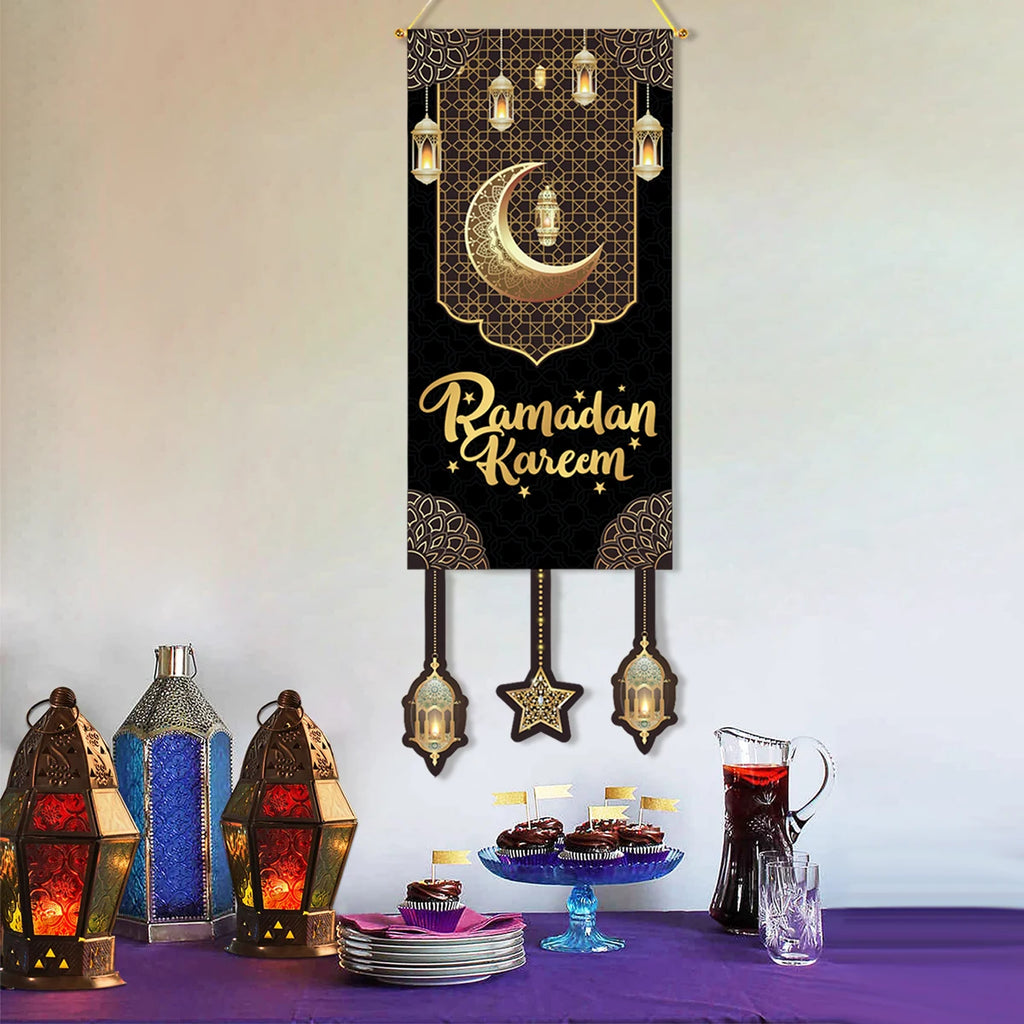 Eid Mubarak Decoration Hanging Flag Eid Mubarak Decor 2025 for Home Islamic Muslim Party Decor Ramadan Kareem Eid Al-Fitr Gift