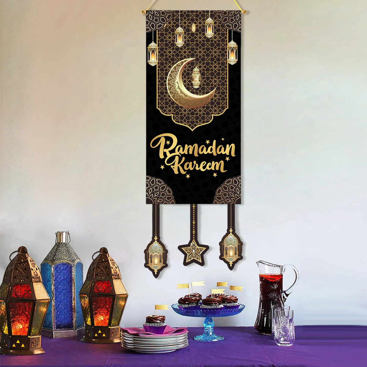 Eid Mubarak Decoration Hanging Flag Eid Mubarak Decor 2025 for Home Islamic Muslim Party Decor Ramadan Kareem Eid Al-Fitr Gift