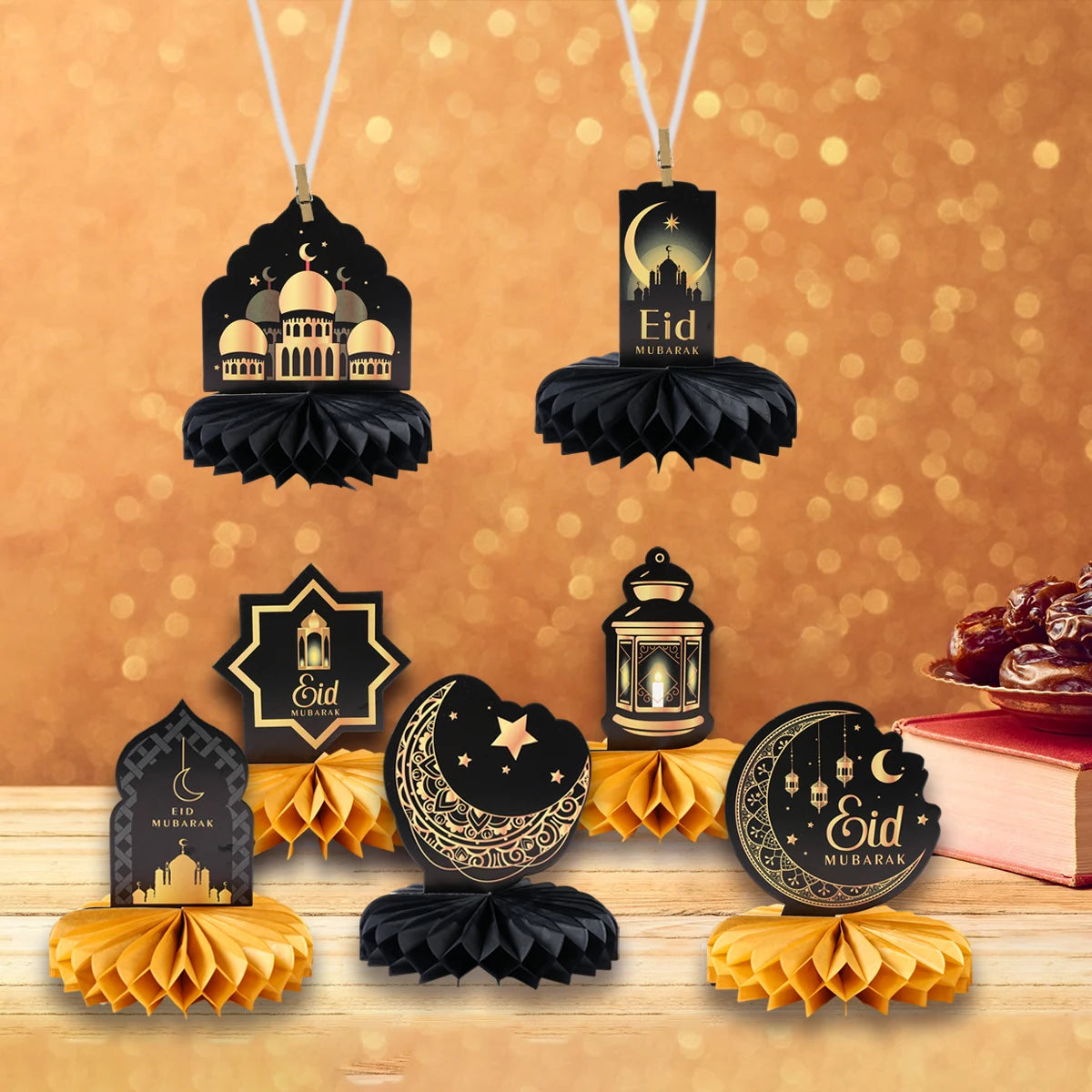 Eid Mubarak Honeycomb Desktop Decor Ramadan Decor 2025 Paper Eid Ornaments Ramadan Kareem Islamic Muslim Party Eid Al Adha Gifts