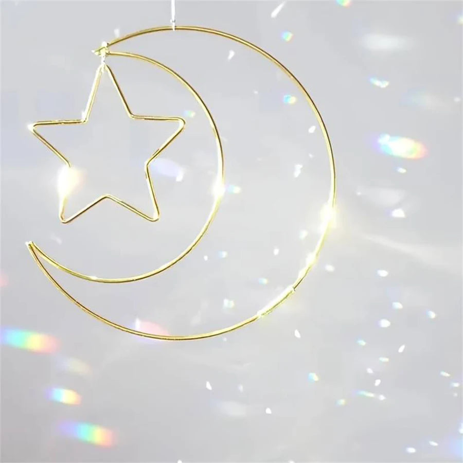 Golden Moon Star Set DIY Wall Decoration Metal Iron Wall Room Window Frame Decoration