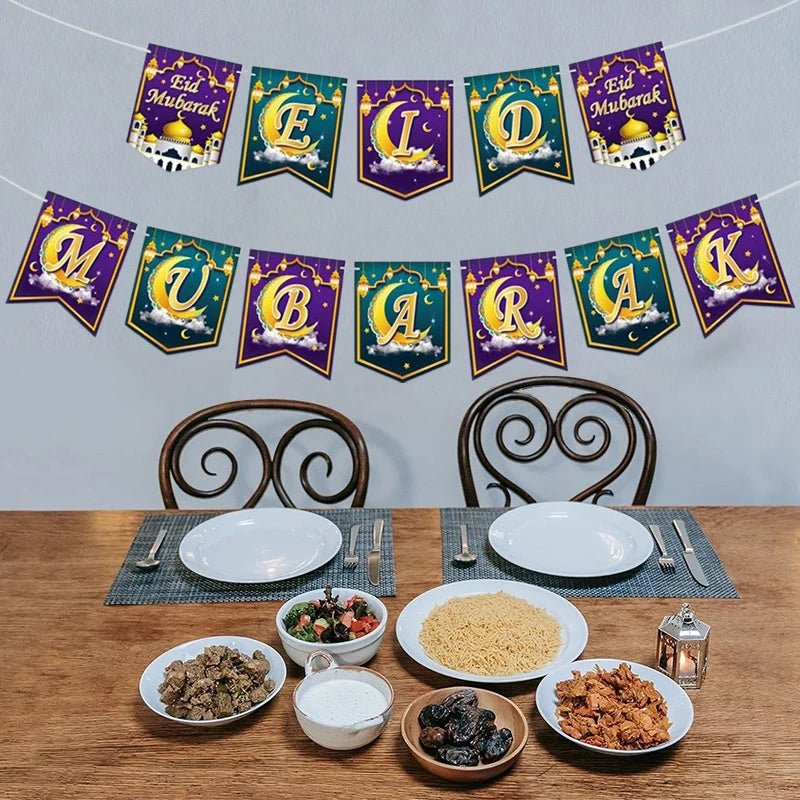 EID Mubarak Banner Ramadan Kareem Decoration 2026 Wall Hanging Flag DIY Making Ramadan Party Supplies Islamic Muslim Home Decor