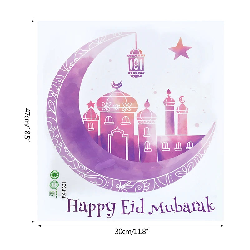 Eid Mubarak Window Sticker 2025 Ramadan Kareem Wall Sticker Muslim Islamic Festival Party Decoration Supplie Electrostatic Decal